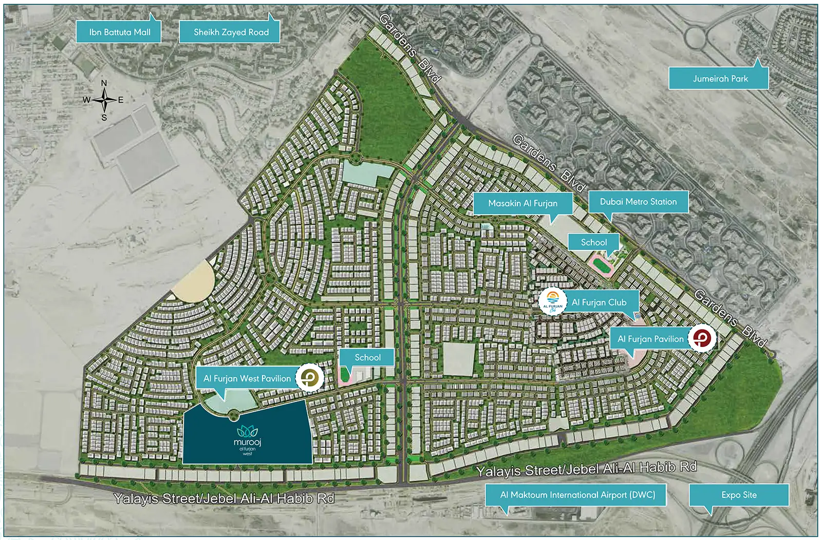 Murooj Al Furjan Townhouses location map