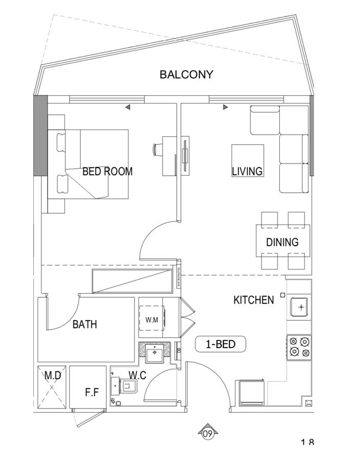 1 Bedroom floor plan