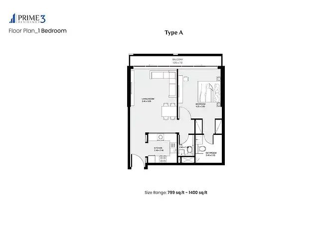 1 Bedroom floor plan