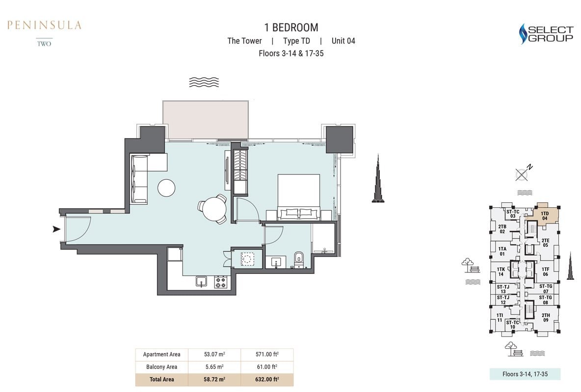1 Bedroom floor plan