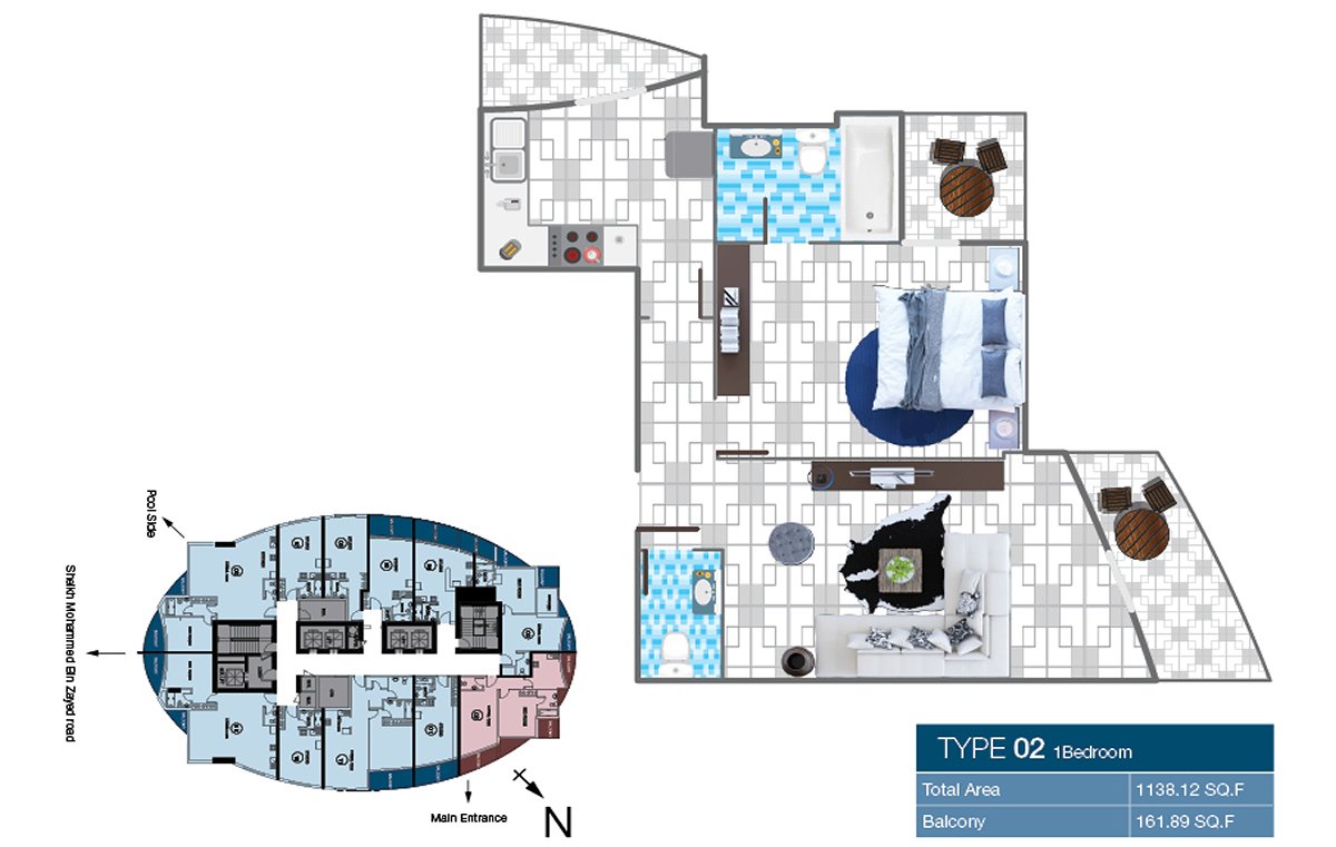1 Bedroom floor plan