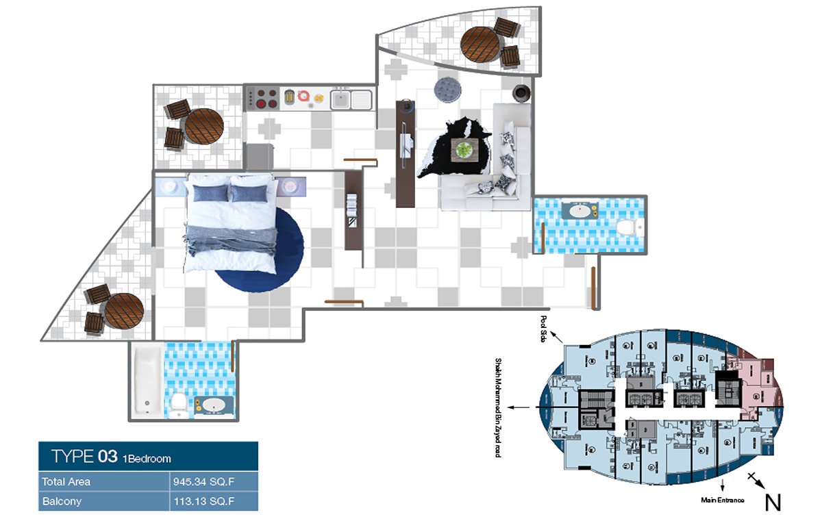 1 Bedroom floor plan