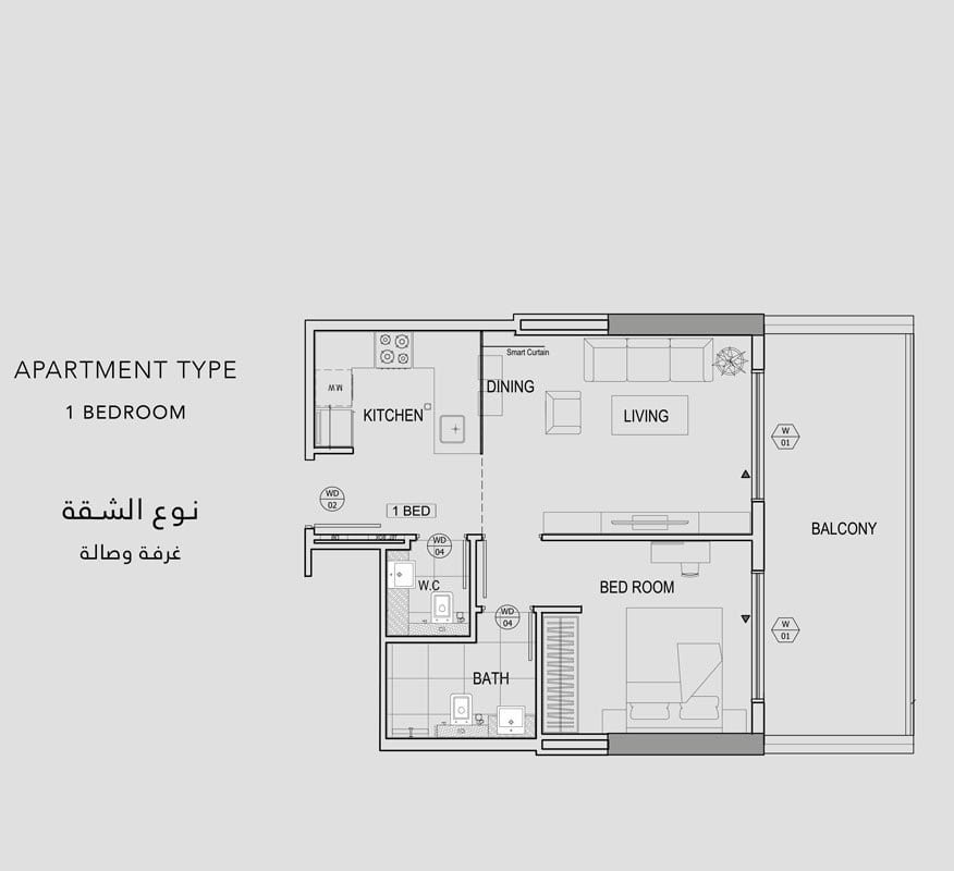 1 Bedroom floor plan