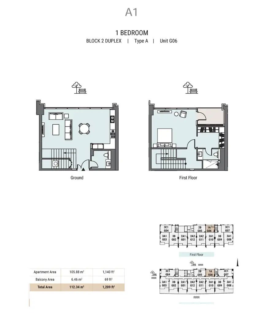 1 Bedroom floor plan